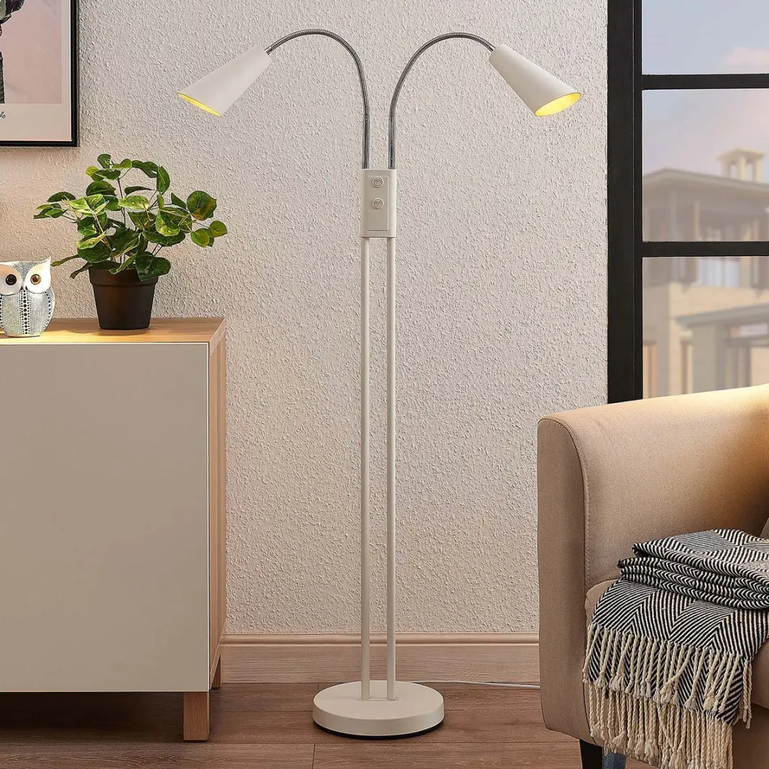 Lucande Vloerlamp 2-licht Metaal H124cm GU10 Wit/Goud
