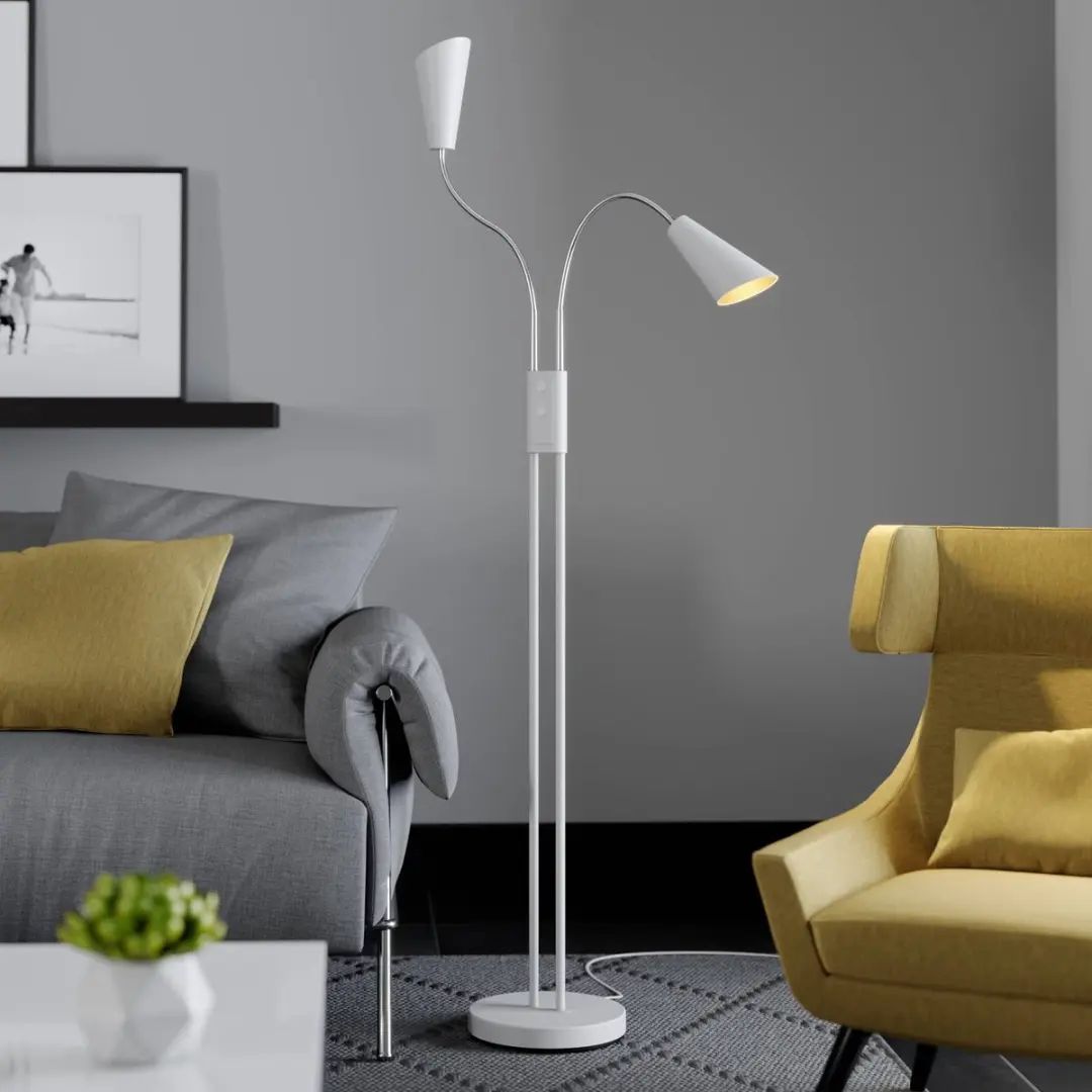 Lucande Vloerlamp 2-licht Metaal H124cm GU10 Wit/Goud