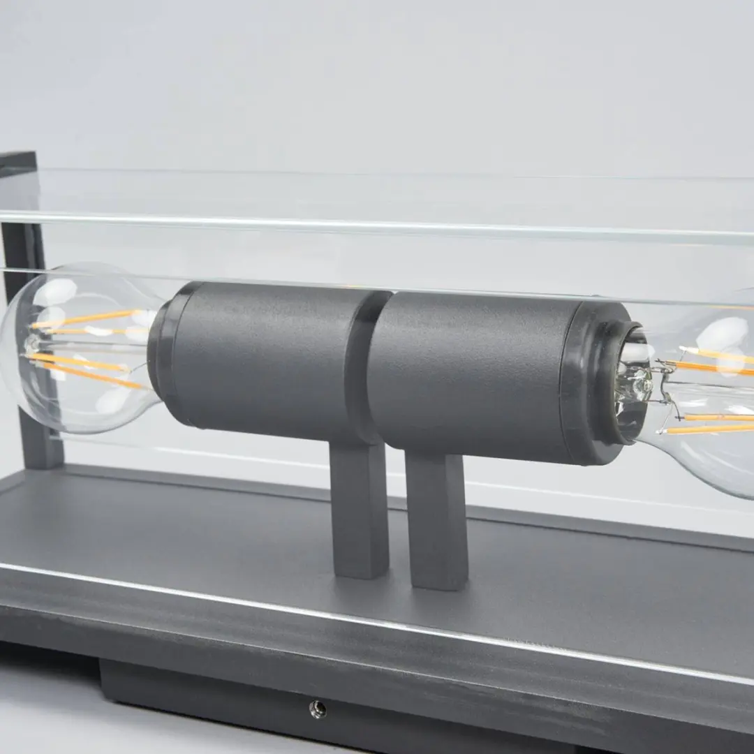 Lucande Wandlamp Buiten 2-Lichts Aluminium Glas 40cm - Antraciet - afbeelding 6 van 6