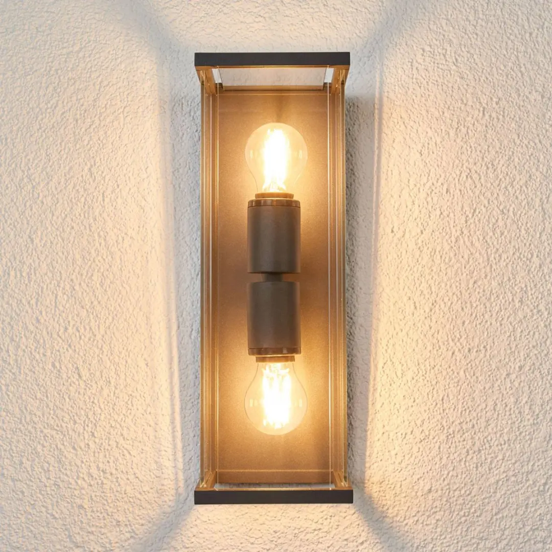 Lucande Wandlamp Buiten 2-Lichts Aluminium Glas 40cm - Antraciet