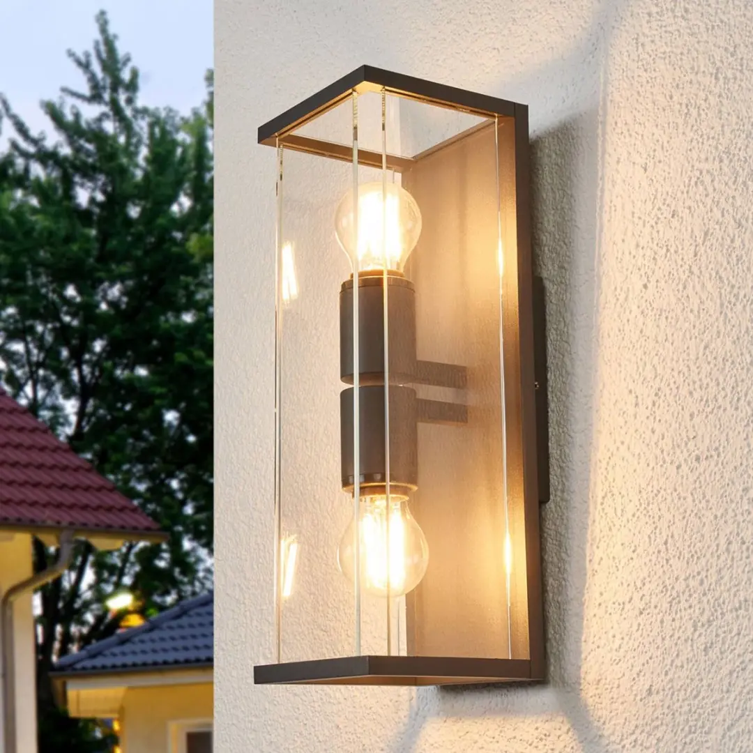 Lucande Wandlamp Buiten 2-Lichts Aluminium Glas 40cm - Antraciet