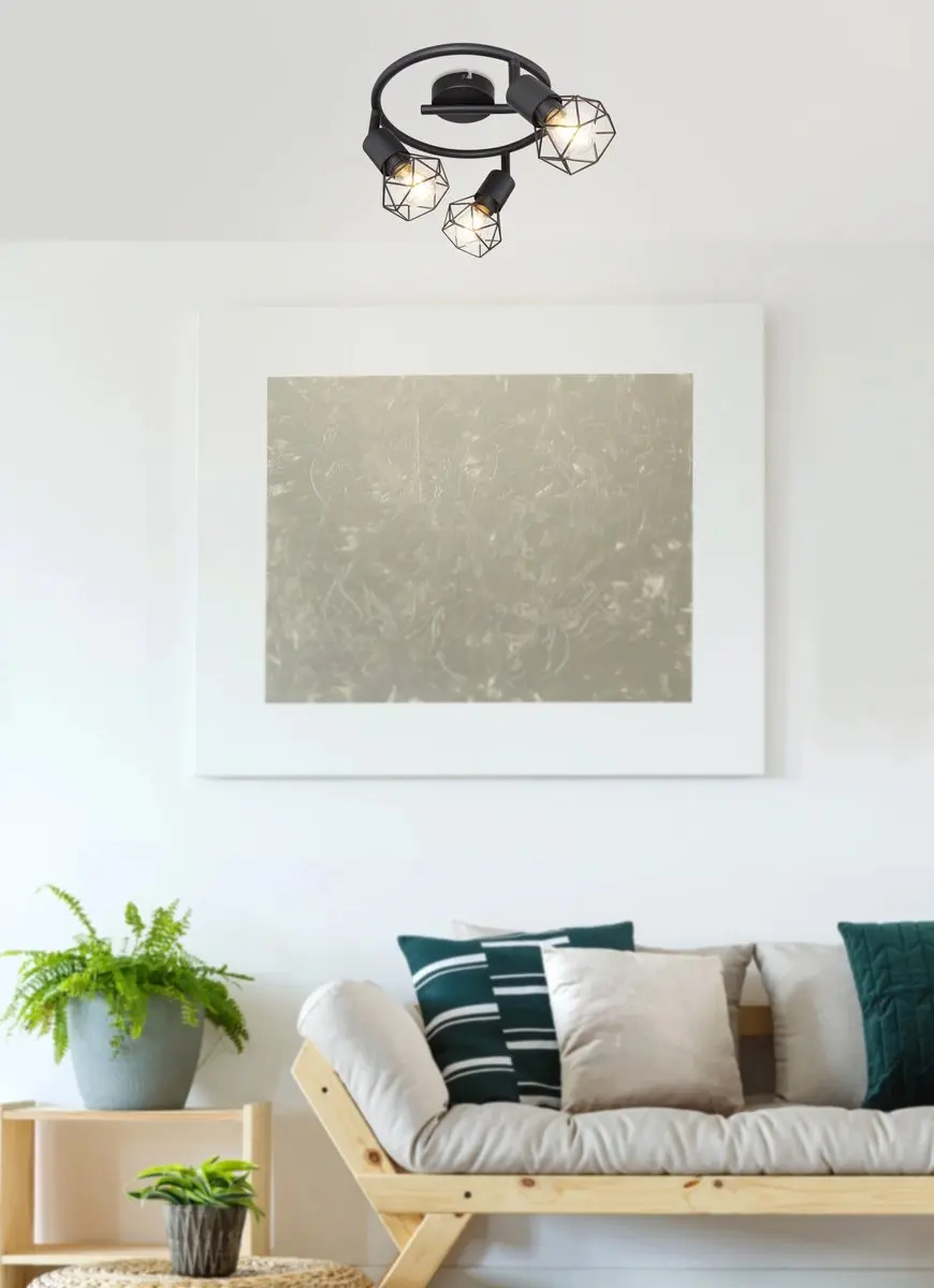 Globo Plafondlamp Spotrondell Kooi 3x E14 - 230cm Zwart