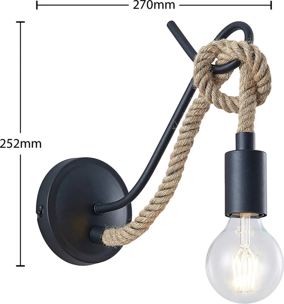 Lucande Wandlamp IJzer 25.5cm - E27 - Zwart/Lichtbruin