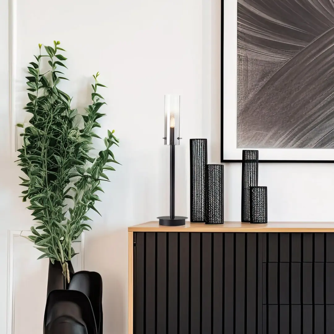 Brilliant Glasini Tafellamp - Zwart Smoke Glas