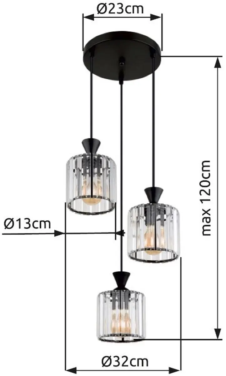 Globo Jordana Hanglamp - 3 Lichtpunten - Ø32cm - Zwart - afbeelding 6 van 6