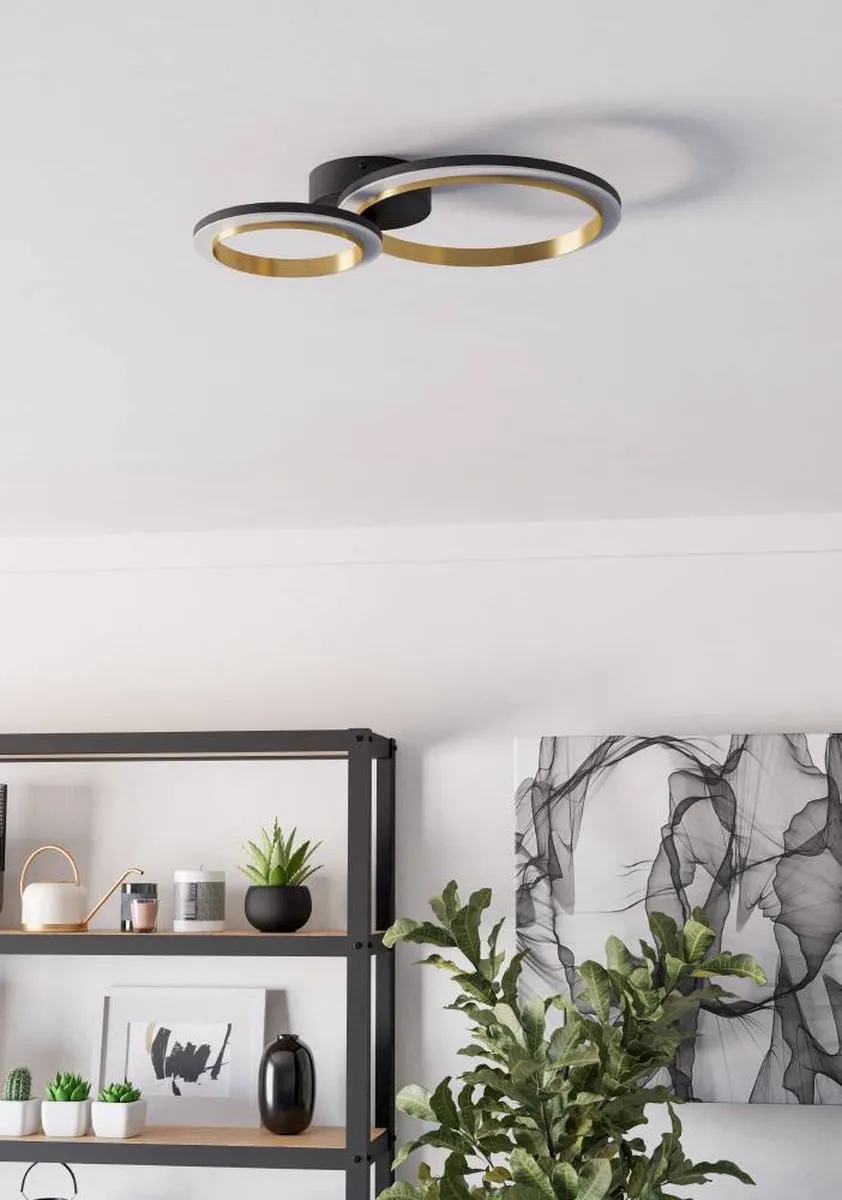 Eglo Calliera Plafondlamp LED 42cm - Dimbaar - Zwart/Goud/Wit - afbeelding 6 van 6