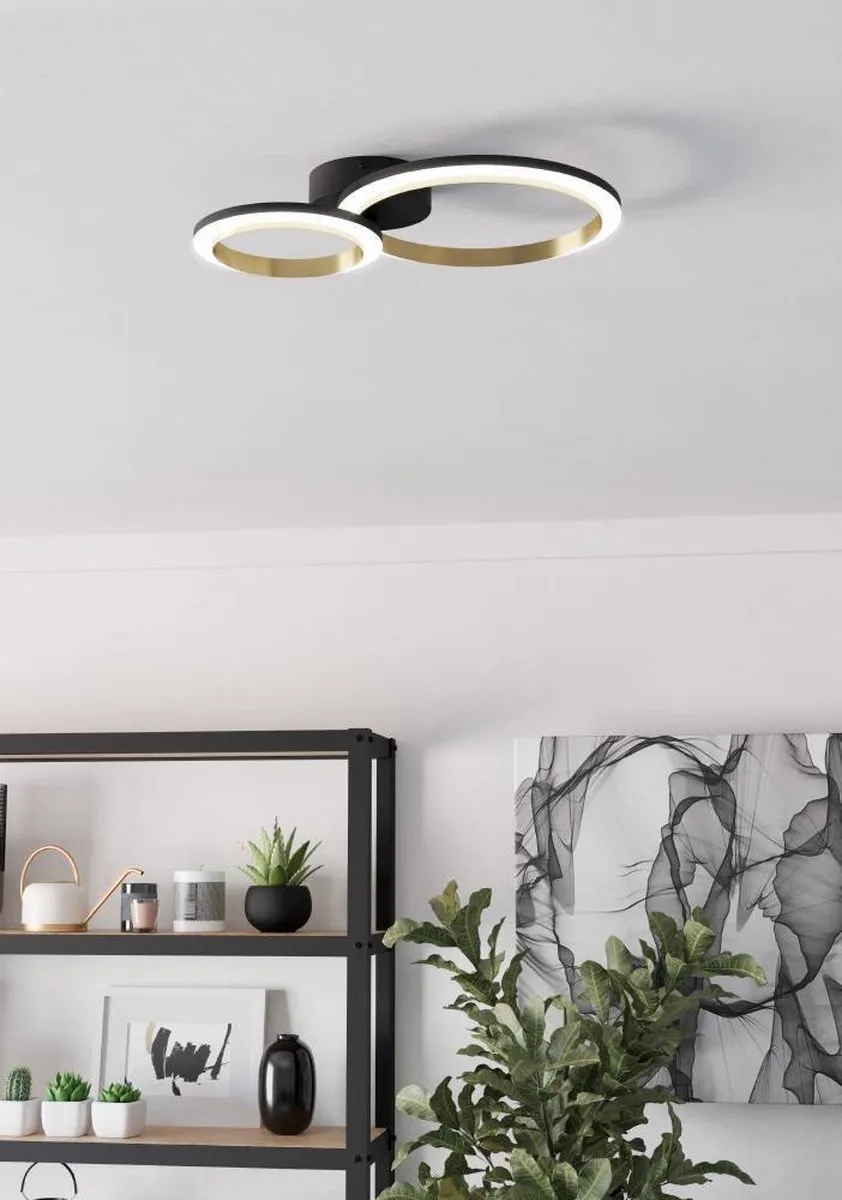 Eglo Calliera Plafondlamp LED 42cm - Dimbaar - Zwart/Goud/Wit
