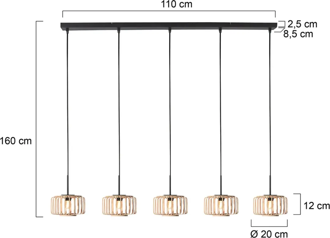 Steinhauer Breeza-Beache 4527ZW Hanglamp - Zwart/Naturel - 5 × E27 - afbeelding 6 van 6