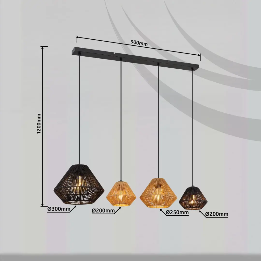 Globo Houdini Hanglamp E27 - 6 Lichtpunten - Zwart