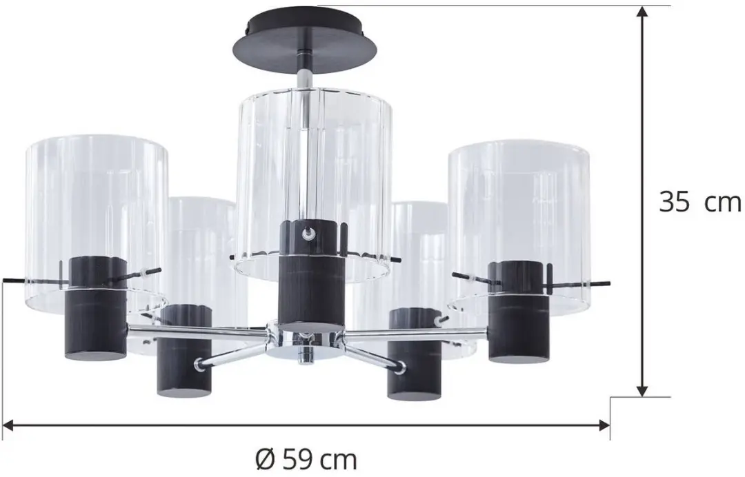 Lucande Plafondlamp 5-Lichts - Ø59cm - Zwart