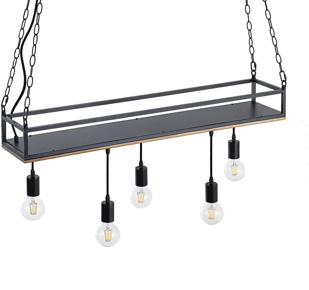 Lindby Hanglamp 5-Lichts IJzer/Dennehout - Zwart/Donkere Grenen