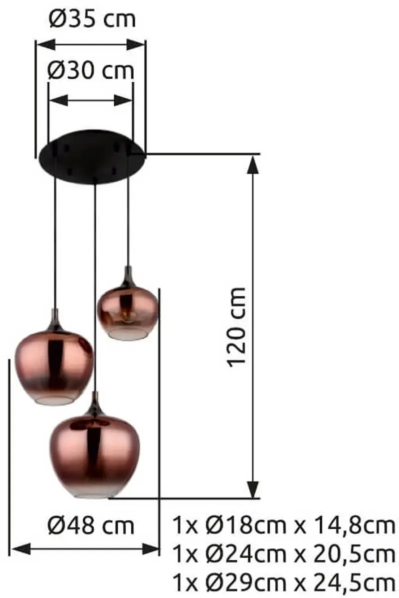 Globo Maxy Hanglamp - 3 Lichtpunten - Ø48cm - Rood