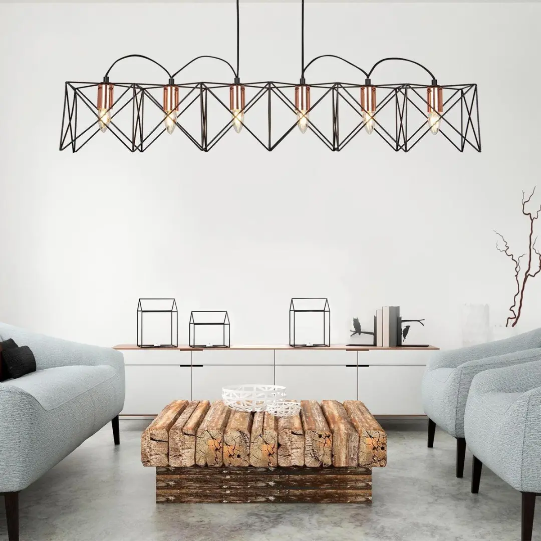 Searchlight Anthea Eetkamer Hanglamp 6-lichten - Zwart/Roodkoper