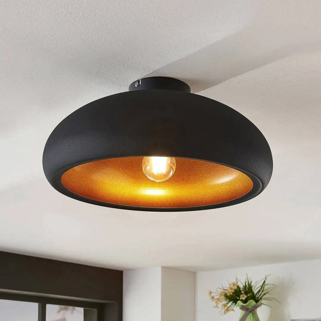Lindby Plafondlamp Metaal 1 Licht E27 - Ø40cm - Zwart/Goud