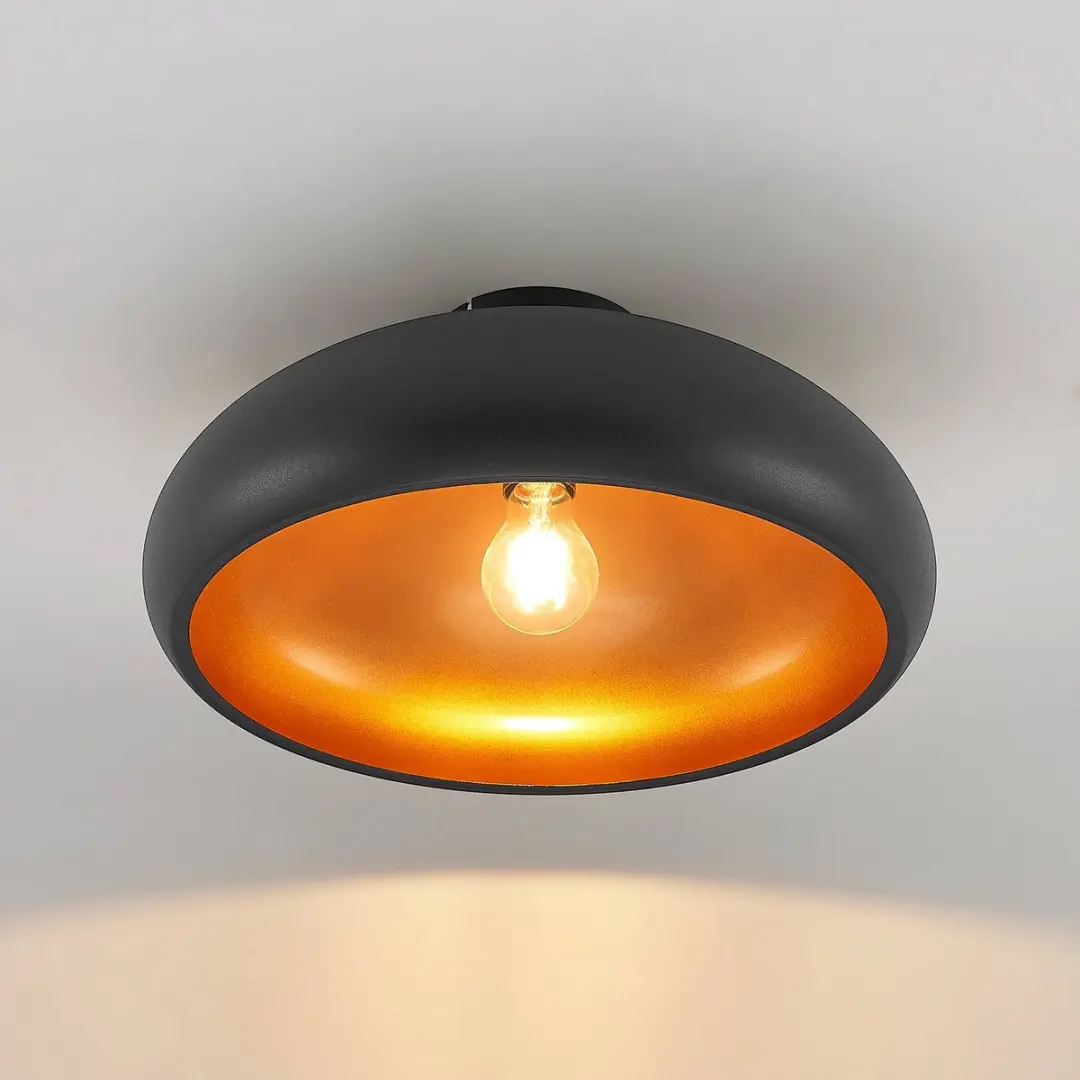 Lindby Plafondlamp Metaal 1 Licht E27 - Ø40cm - Zwart/Goud