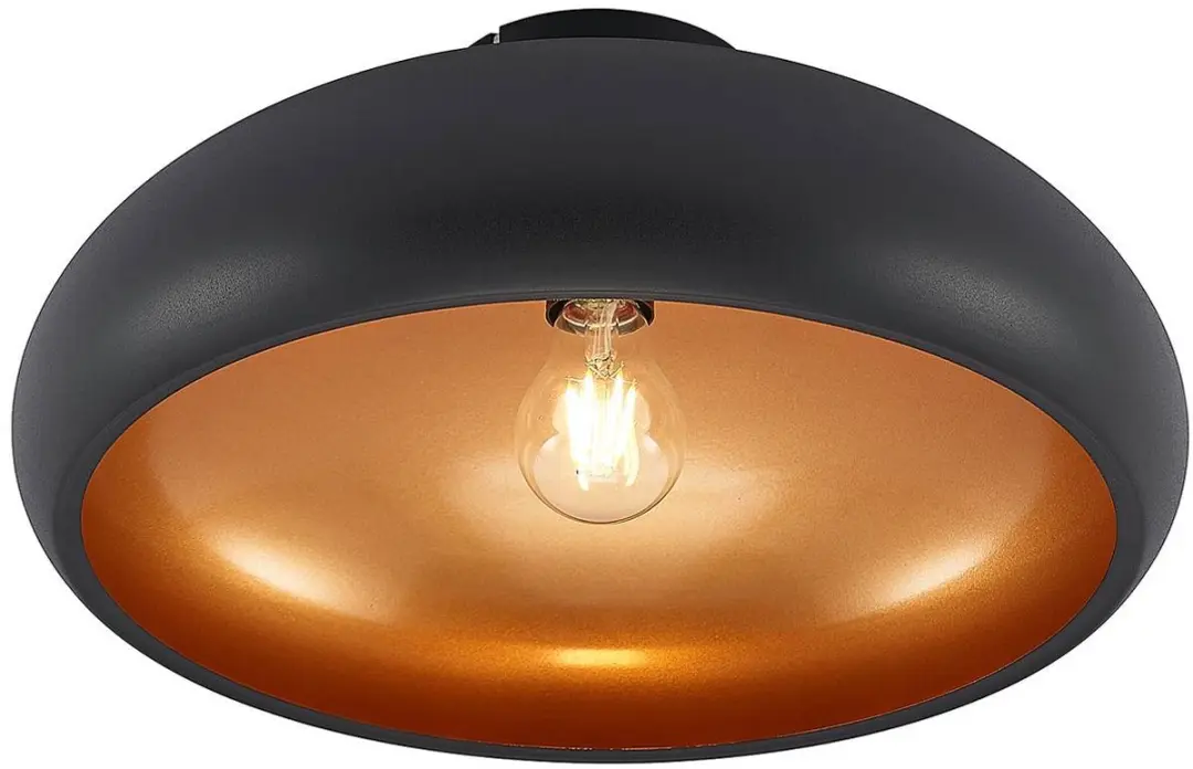 Lindby Plafondlamp Metaal 1 Licht E27 - Ø40cm - Zwart/Goud