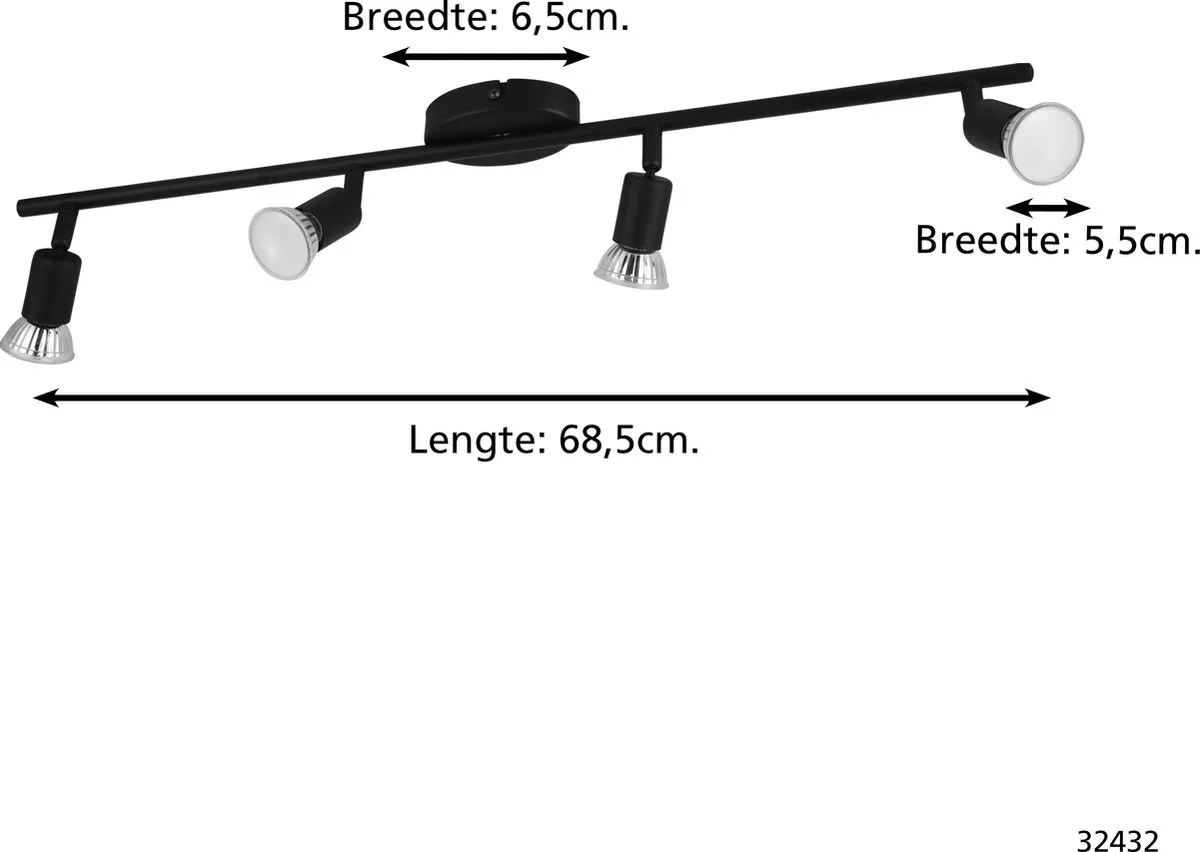Eglo Buzz-Led Spot GU10 - 4 Lichtpunten - Zwart - afbeelding 6 van 6