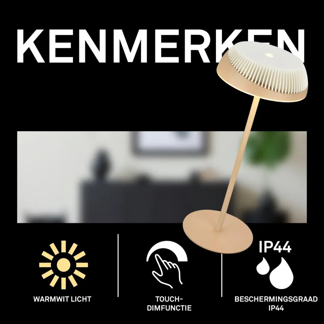 Briloner Alusta Oplaadbare Tafellamp - 2700K - Ø14cm - Beige Oudwit