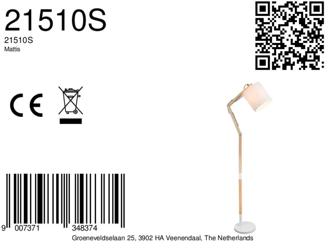 Globo Mattis Vloerlamp - Wit - E27