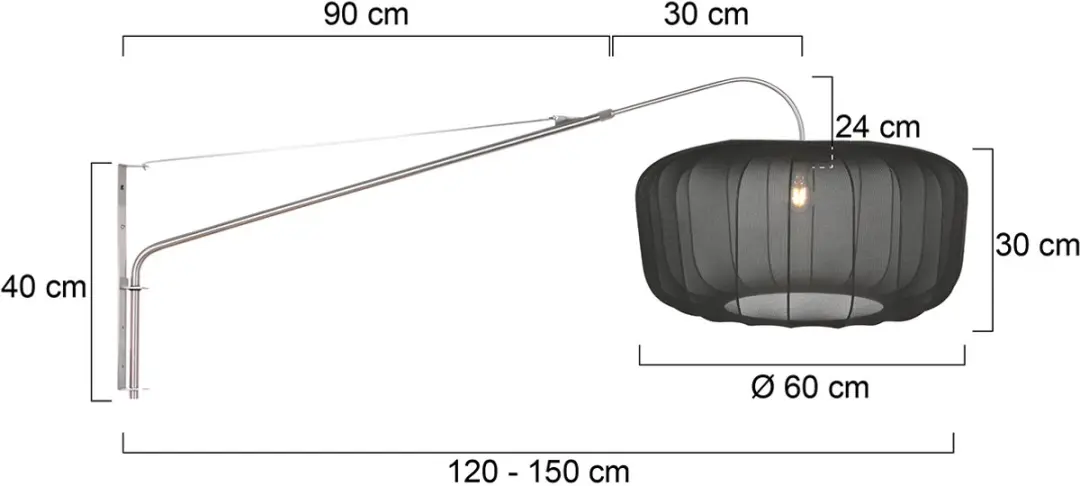 Steinhauer Vela Lino 4447ST Wandlamp - Ø60 cm - Staal/Zwart - afbeelding 6 van 6