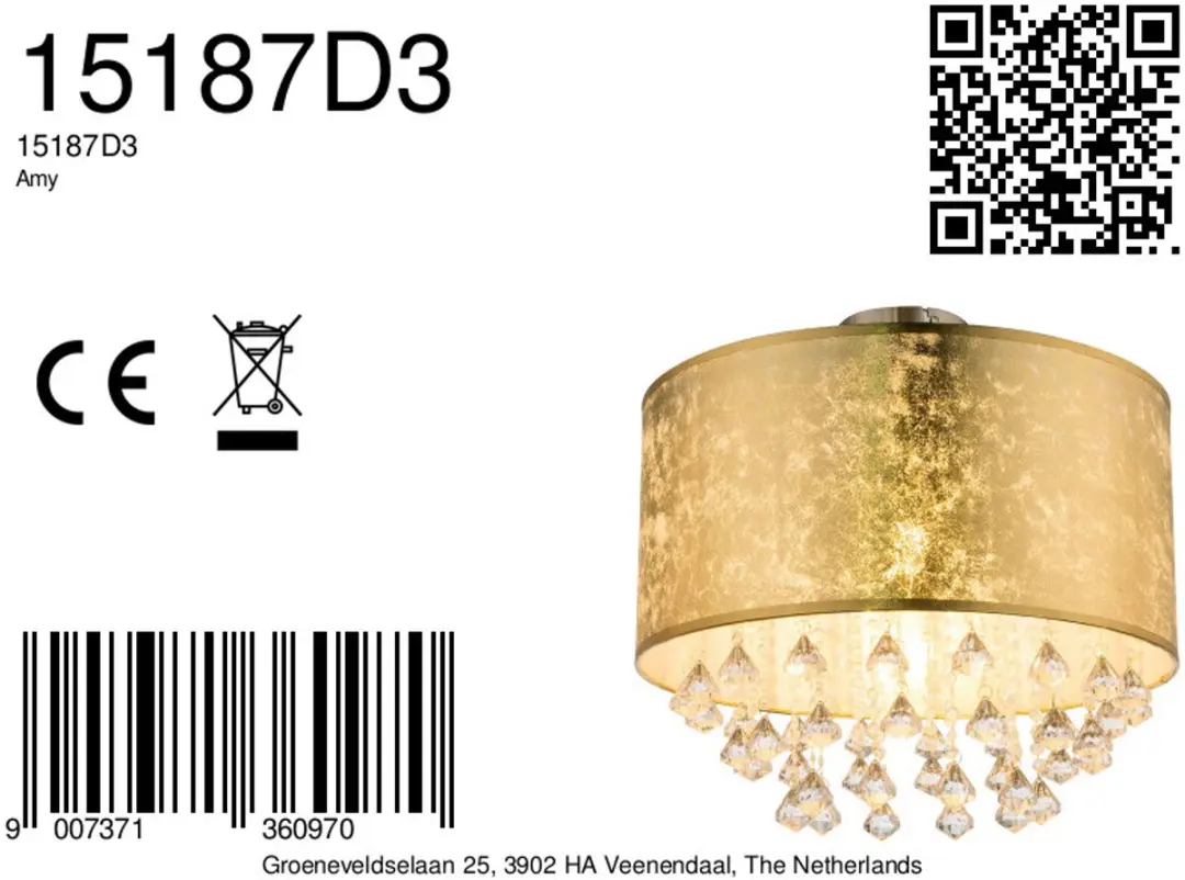 Globo Amy Plafondlamp Goud Ø40cm - E27 - afbeelding 6 van 6