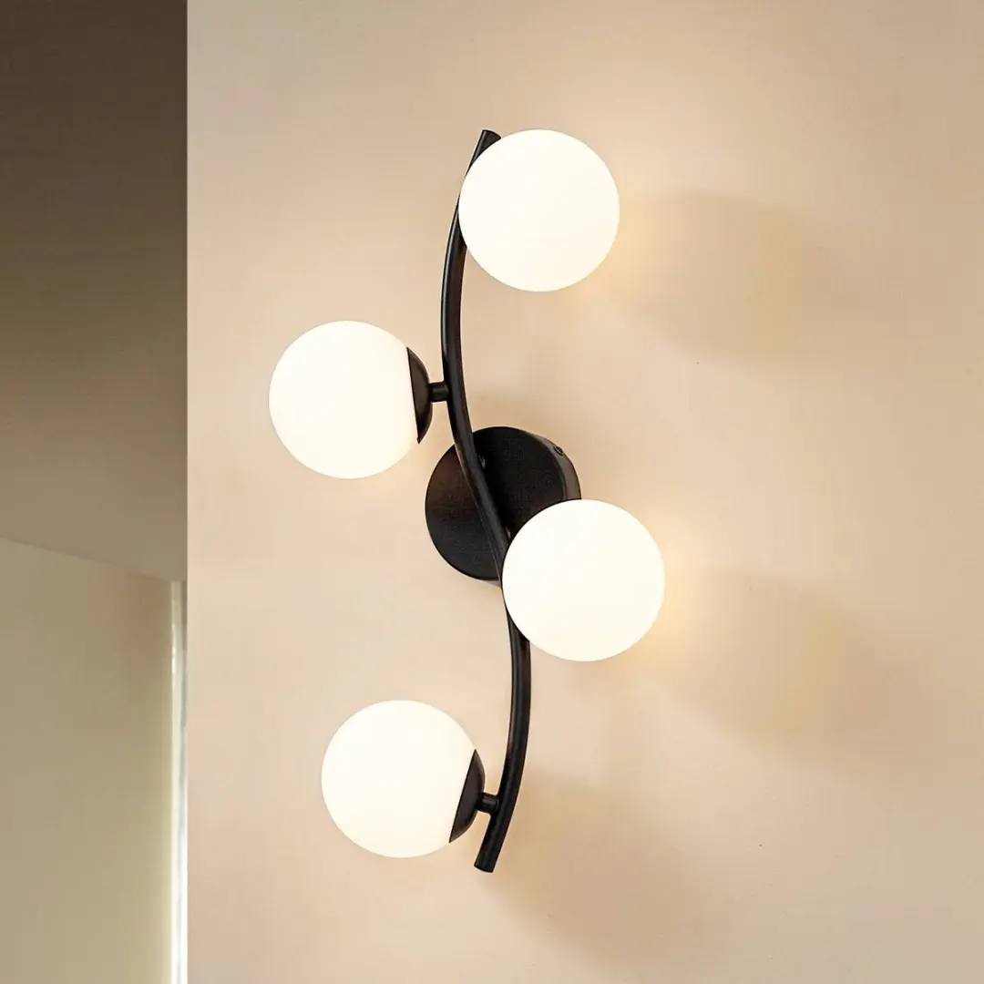 Lindby Wandlamp 4-lichts Glas Metaal H47,5cm - Wit/Zwart