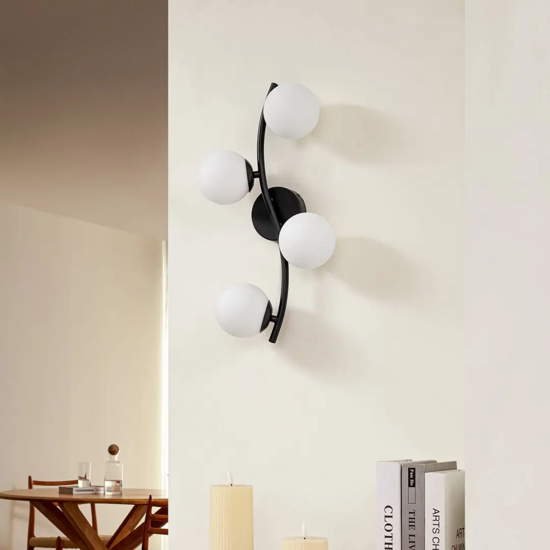 Lindby Wandlamp 4-lichts Glas Metaal H47,5cm - Wit/Zwart