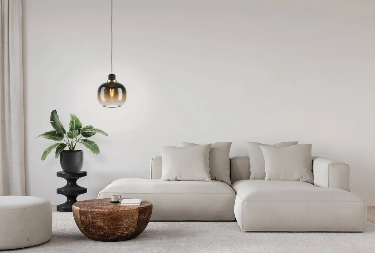 Eglo Oilella Hanglamp E27 - 19cm - Amber Glas - Zwart/Goud
