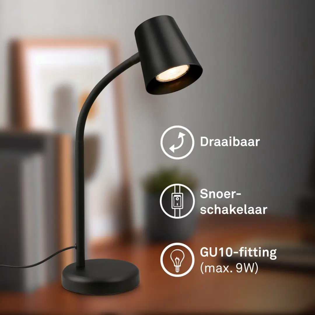 Briloner Skriva Tafellamp - 9W Warm Wit - Zwart