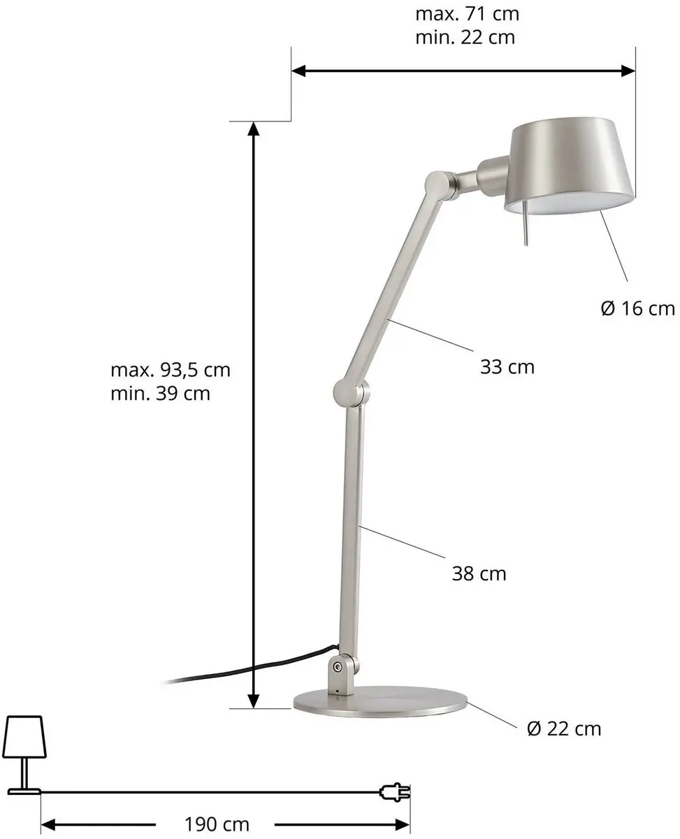 Lucande Bureaulamp 1 Licht E27 - 93,5 cm - Nikkel Satijn
