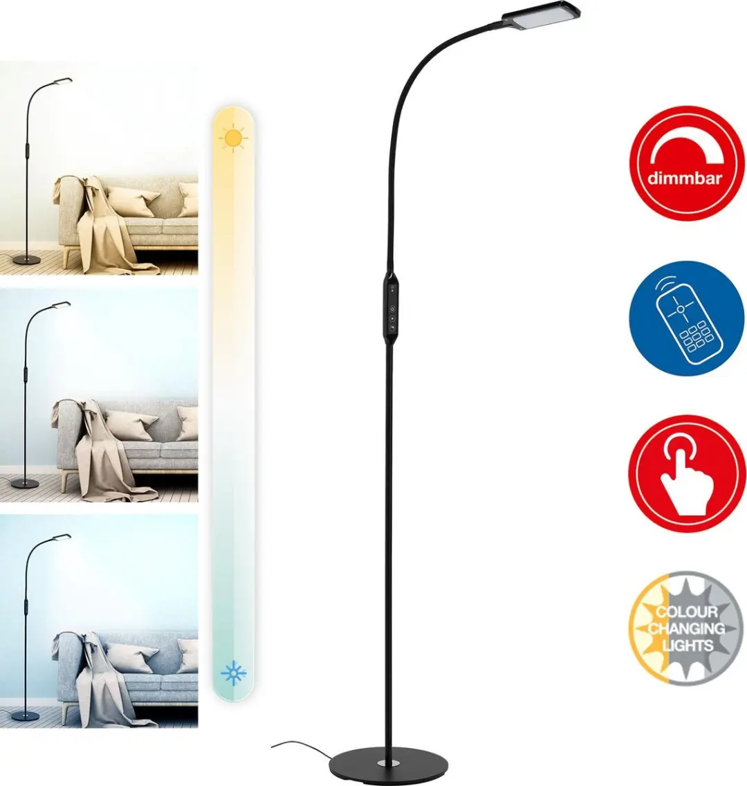 Briloner Office Remote LED Vloerlamp - 3000K - Zwart