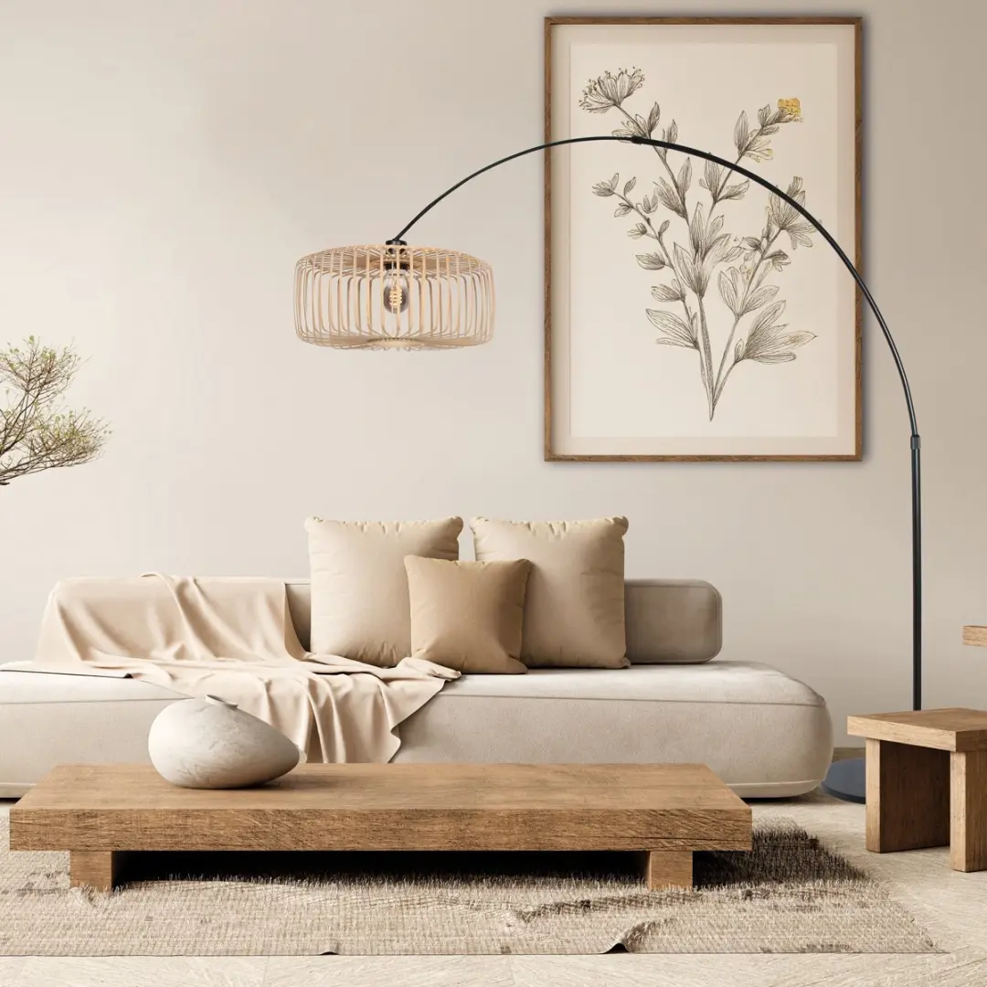Steinhauer Breeza-Beache 4149ZW Vloerlamp - 240cm - Bamboe kap - Zwart/Beige