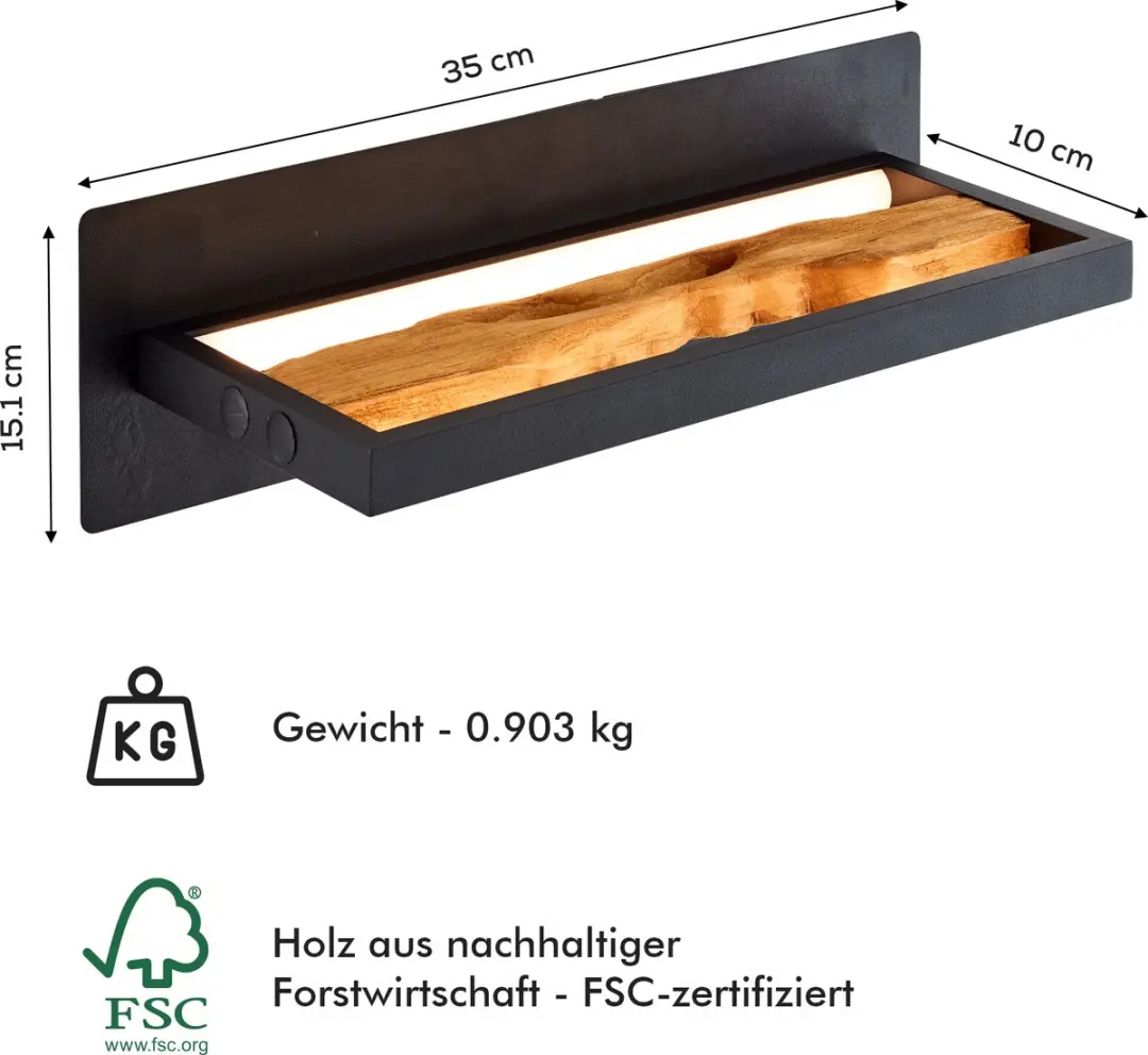 Brilliant LED Wandlamp Hout 35cm - 9,5W Wit