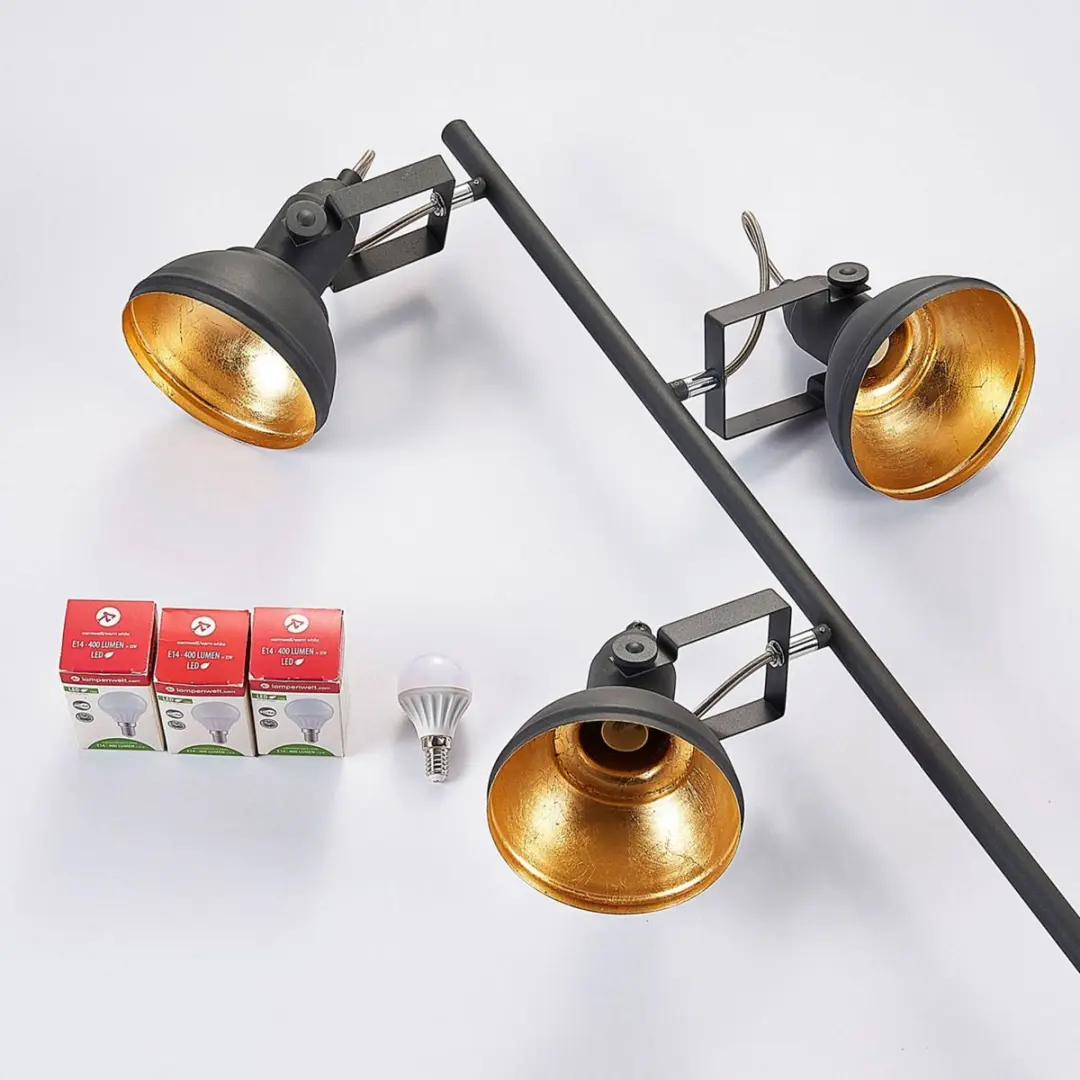 Lindby Vloerlamp 3-licht Metaal - 170cm - Zwart/Goud