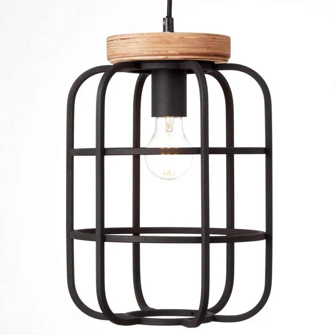 Brilliant Gwen Hanglamp E27 - 3 Lichtpunten - Zwart/Hout