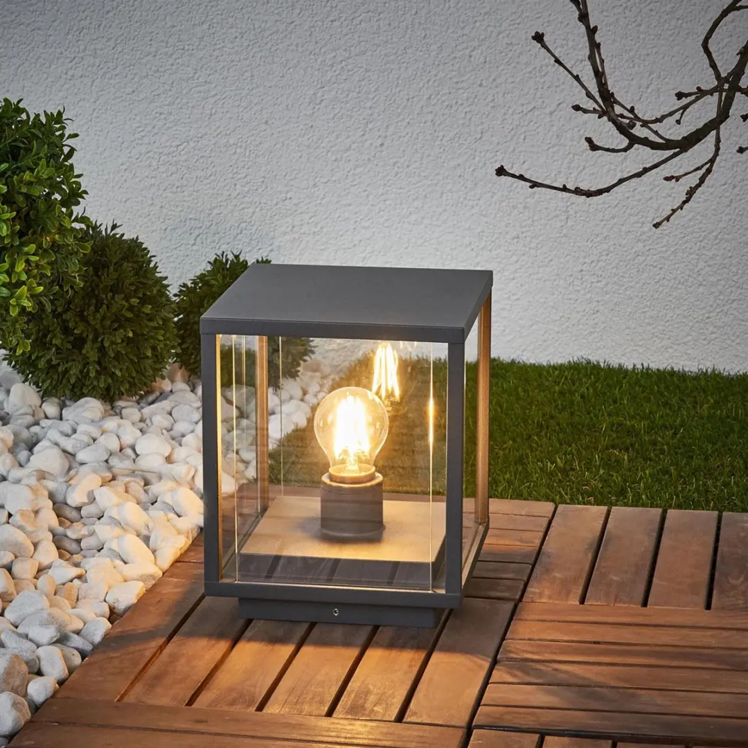 Lucande Sokkellamp Aluminium Glas 1 Licht E27 - Donkergrijs