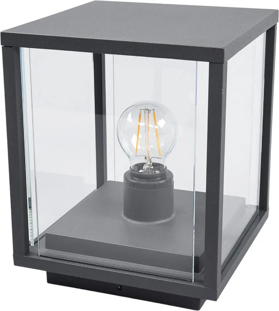 Lucande Sokkellamp Aluminium Glas 1 Licht E27 - Donkergrijs