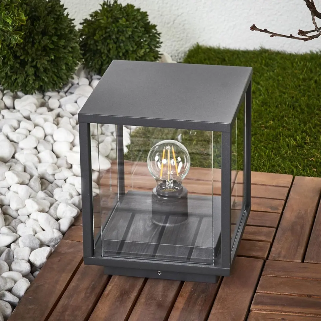 Lucande Sokkellamp Aluminium Glas 1 Licht E27 - Donkergrijs