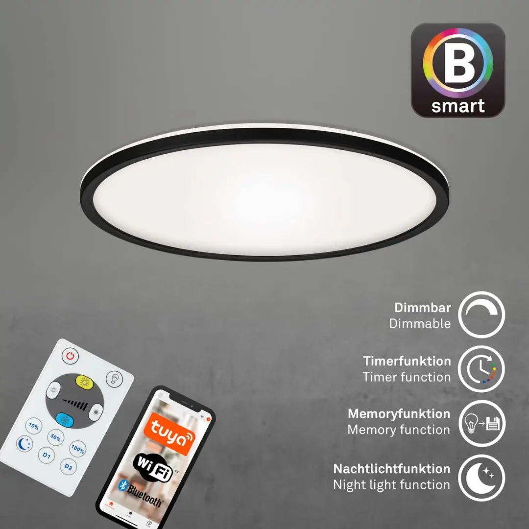 Briloner Slim LED Plafonnière 22W - Ø42cm - Zwart
