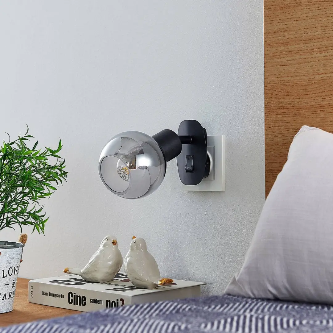 Lindby Wandlamp 1 Licht E14 - Zwart/Smoke Glas