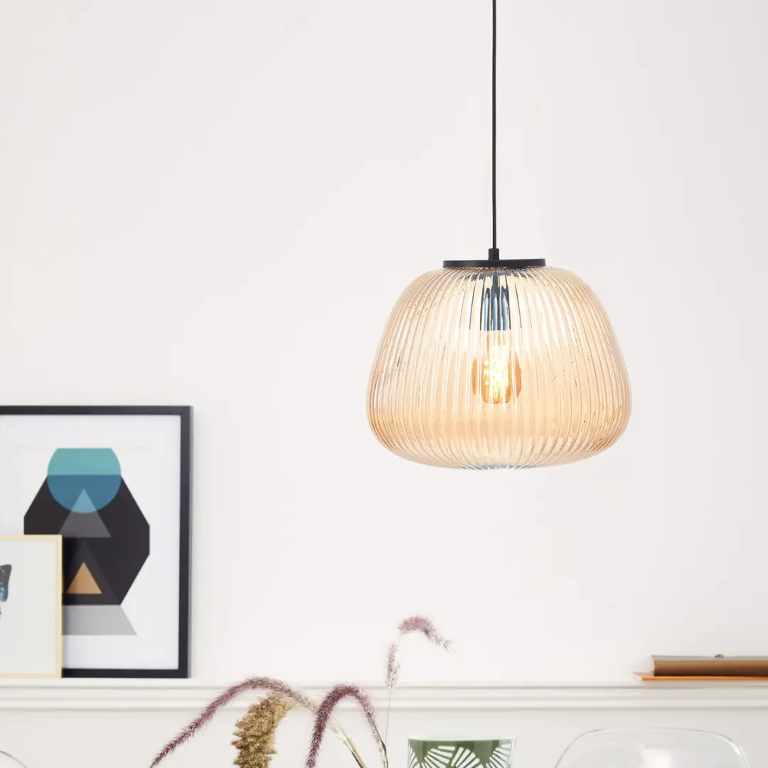 Brilliant Kaizen Hanglamp Glas - 1xE27 40W - Amber/Zwart