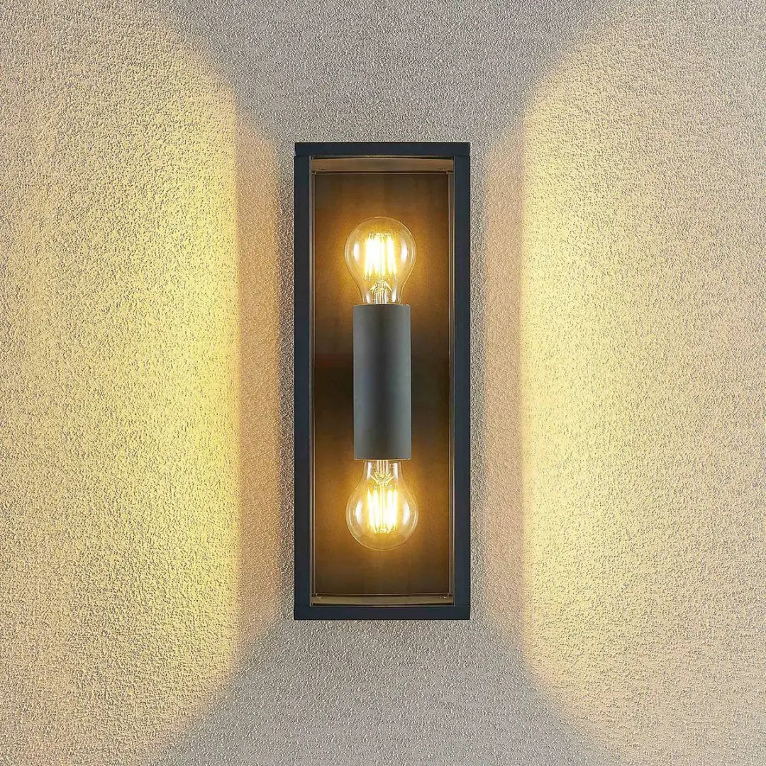 Lindby Wandlamp Buiten 2-Lichts Aluminium Glas - Donkergrijs