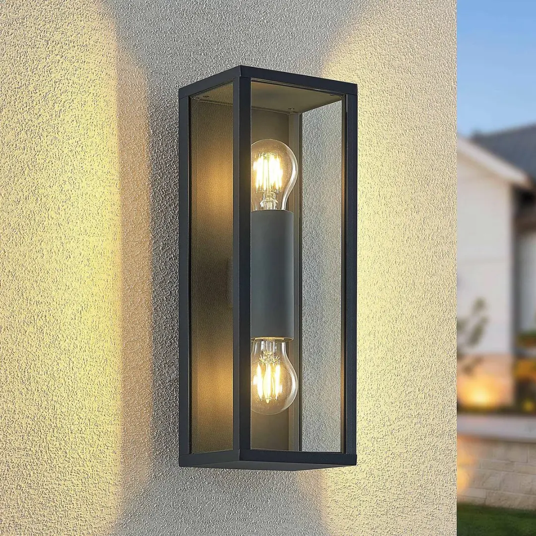 Lindby Wandlamp Buiten 2-Lichts Aluminium Glas - Donkergrijs