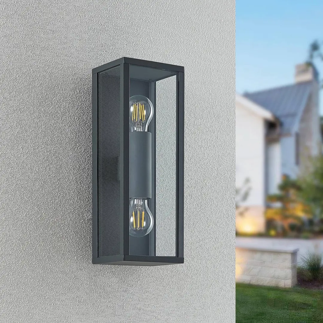 Lindby Wandlamp Buiten 2-Lichts Aluminium Glas - Donkergrijs