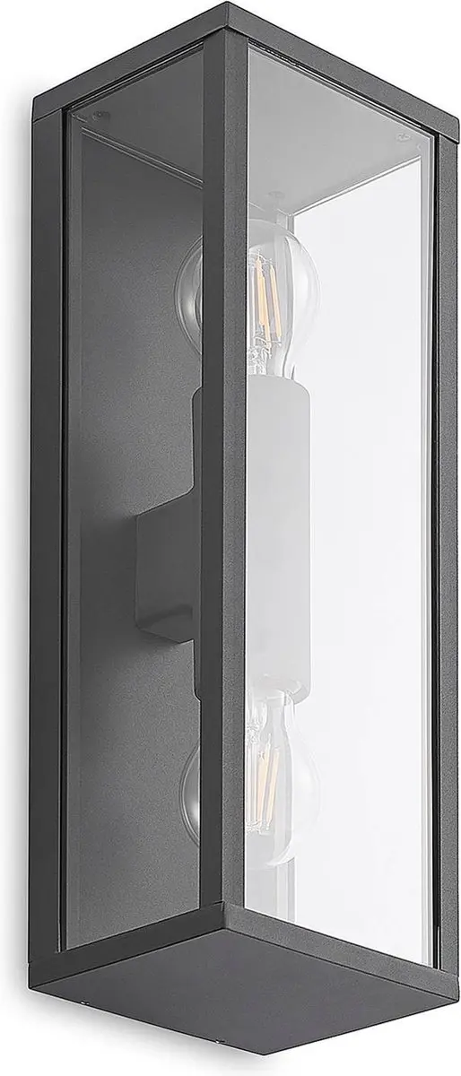 Lindby Wandlamp Buiten 2-Lichts Aluminium Glas - Donkergrijs
