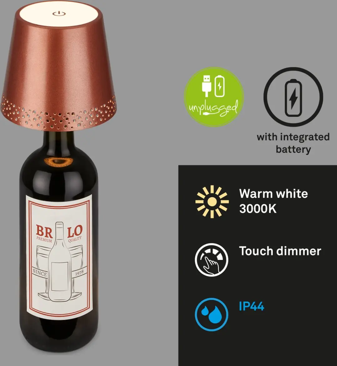 Briloner Flaska LED Tafellamp - Oplaadbaar Koper Ø11x9cm