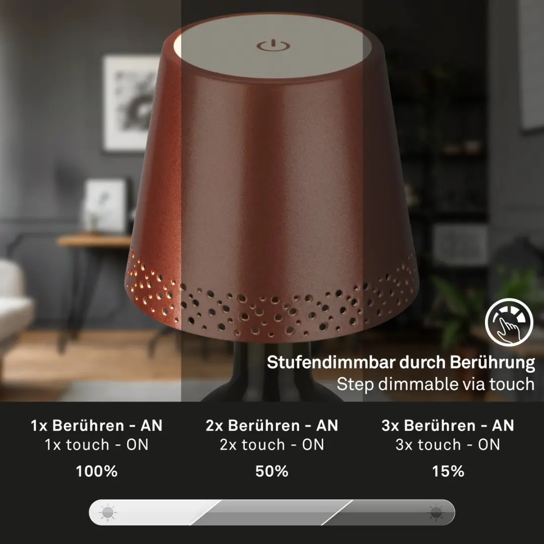 Briloner Flaska LED Tafellamp - Oplaadbaar Koper Ø11x9cm