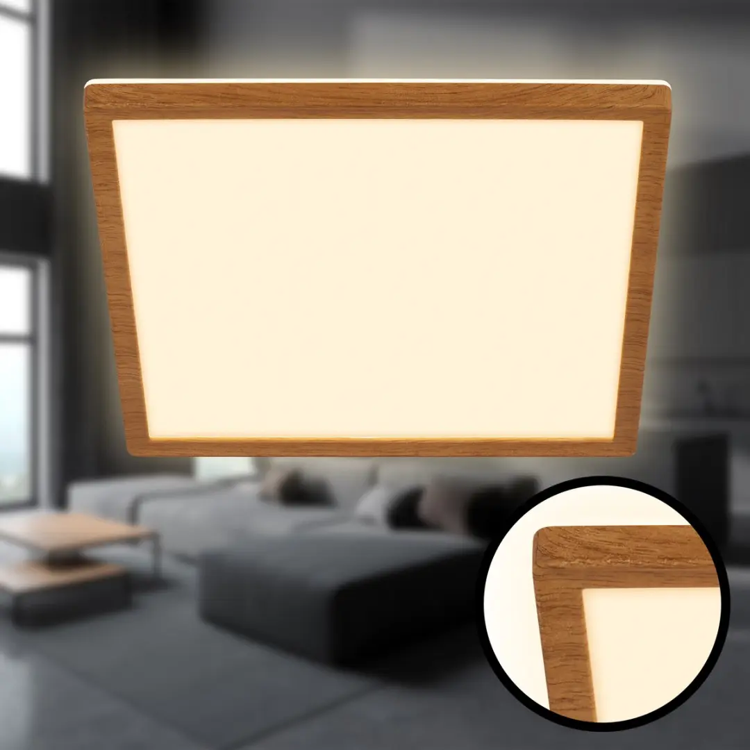 Briloner Tava Wood LED Plafondlamp 18W - 29x29cm