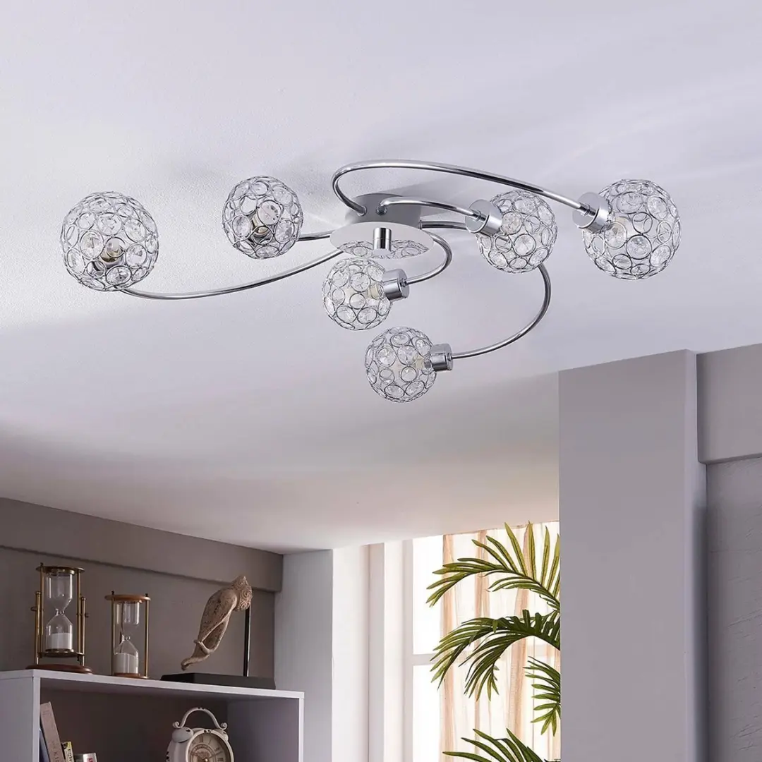 Lindby Plafondlamp 65cm - 6x G9 - Chroom - afbeelding 6 van 6