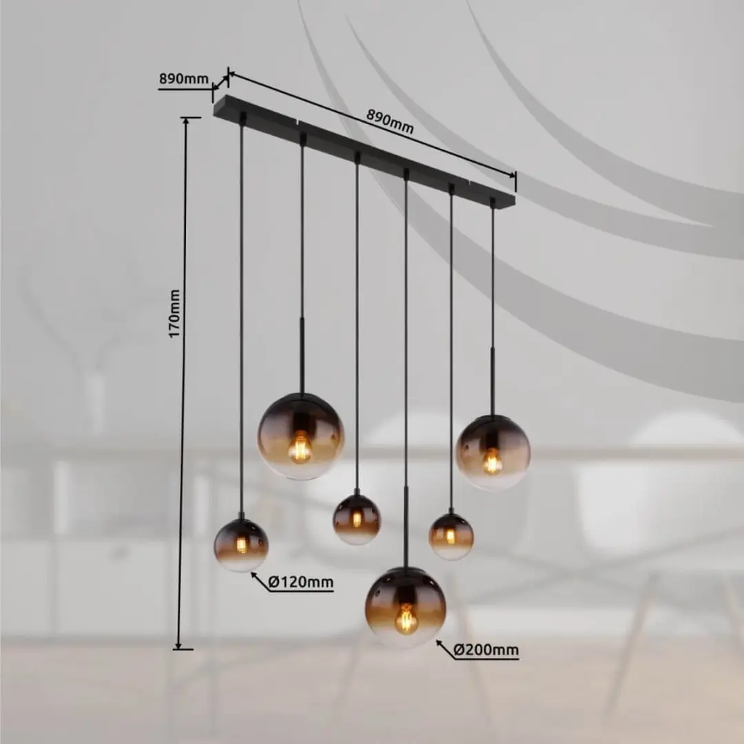 Globo Hallie Hanglamp 6xE27 - Zwart